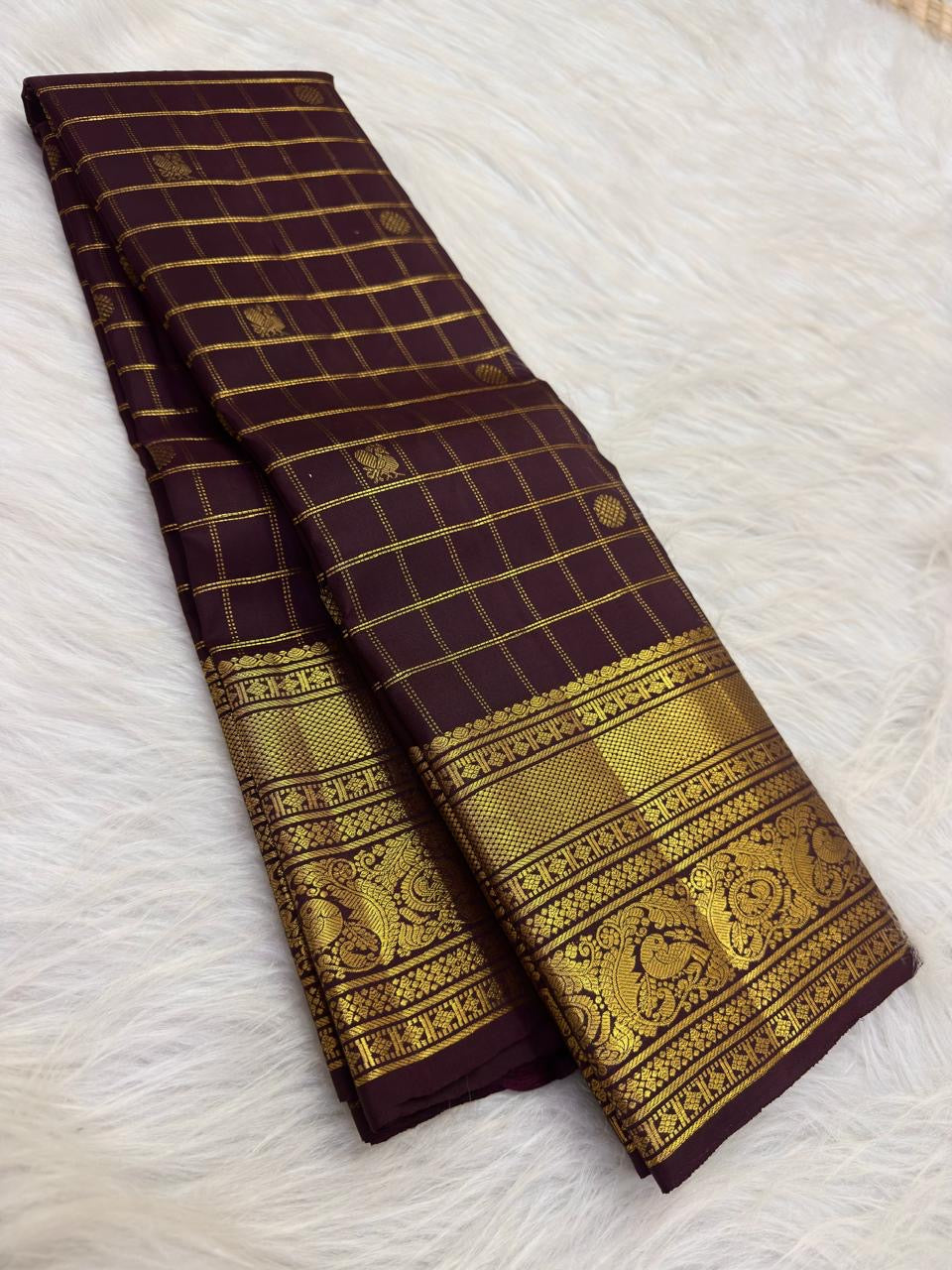 Brown Zari Kattam Pure Silk saree, Idam Living