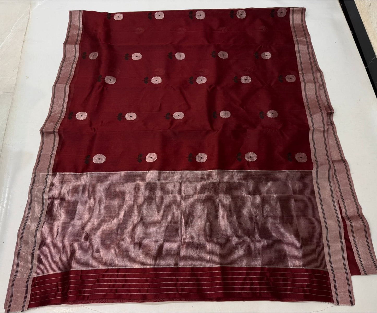 Border detail of Deep Burgundy Pure Silk Chanderi Saree