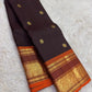 Burgundy Deep Coffee Brown and Orange Handwoven Pure Silk Kanjivaram Saree with Kamalam Butta and Silk Thread Zari Border