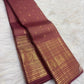 Earthy Rose Pure Silk Kanchipuram Butta saree with fine vertical antique-gold zari lines