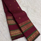 Deep Burgundy Red Handwoven Pure Silk Kanjivaram Rettapet Saree with Forest Green Border and Gold Zari Buttas