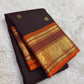 Burgundy Deep Coffee Brown and Orange Handwoven Pure Silk Kanjivaram Saree with Kamalam Butta and Silk Thread Zari Border