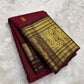 Burgundy red Kanchi silk saree with mayil butta korvai – detail view