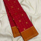 Crimson Red Handwoven Pure Silk Kanchipuram Zari Kattam Saree with Burnished Orange Gold Zari Pallu