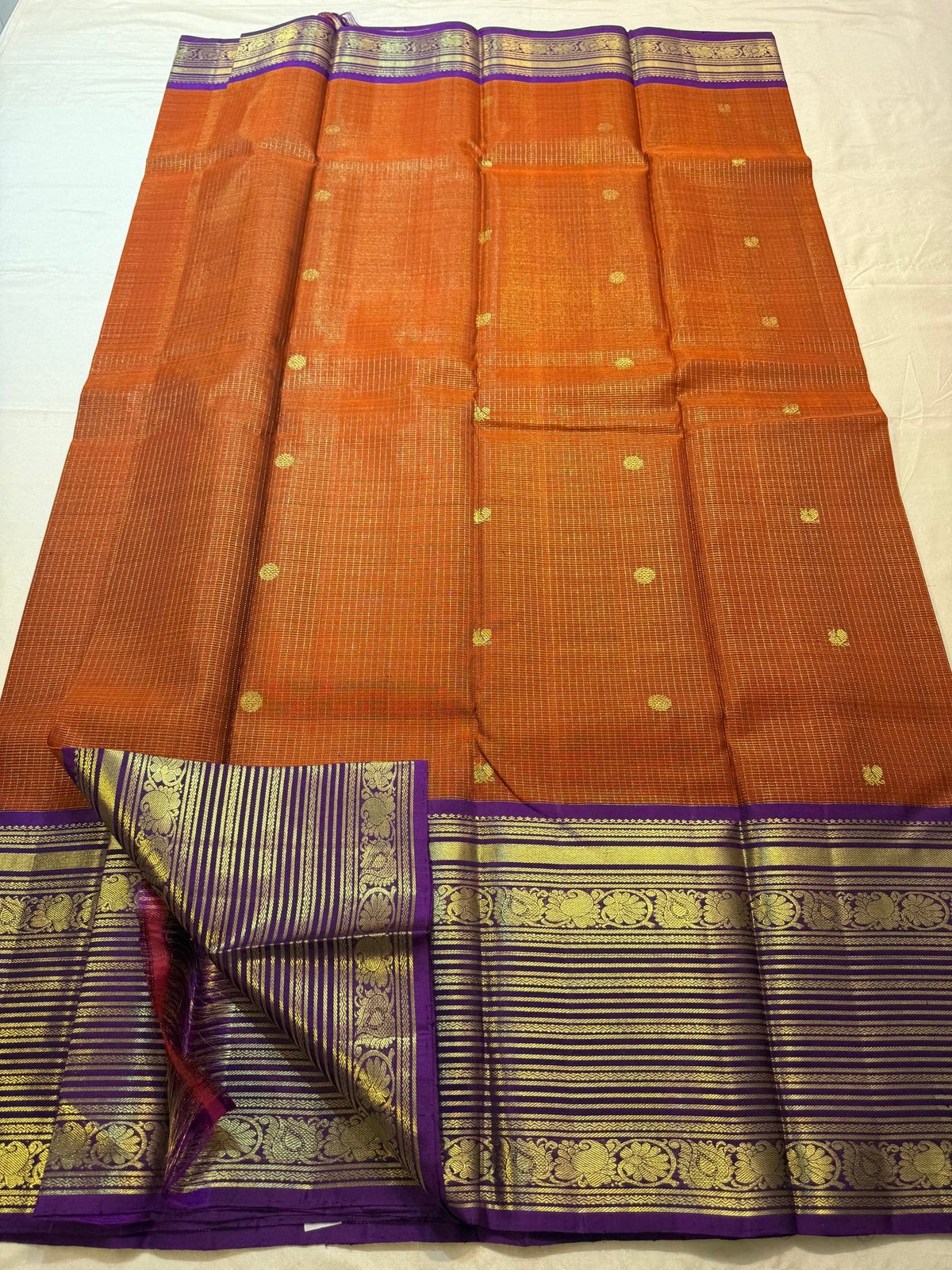 Varisaipet orange and purple handwoven pure silk saree