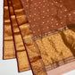 Full view of burnished terracotta Katan Silk Chanderi saree