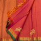 Burnt Coral Orange Handwoven Pure Silk Kanchipuram Vairaoosi Saree with Yazhi Motif