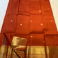 Detail of the broad gold zari border on the earthy burnt-orange Kanjivaram saree