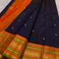 Handwoven Deep Purple pure silk Varisaipet saree with traditional gold zari motifs.