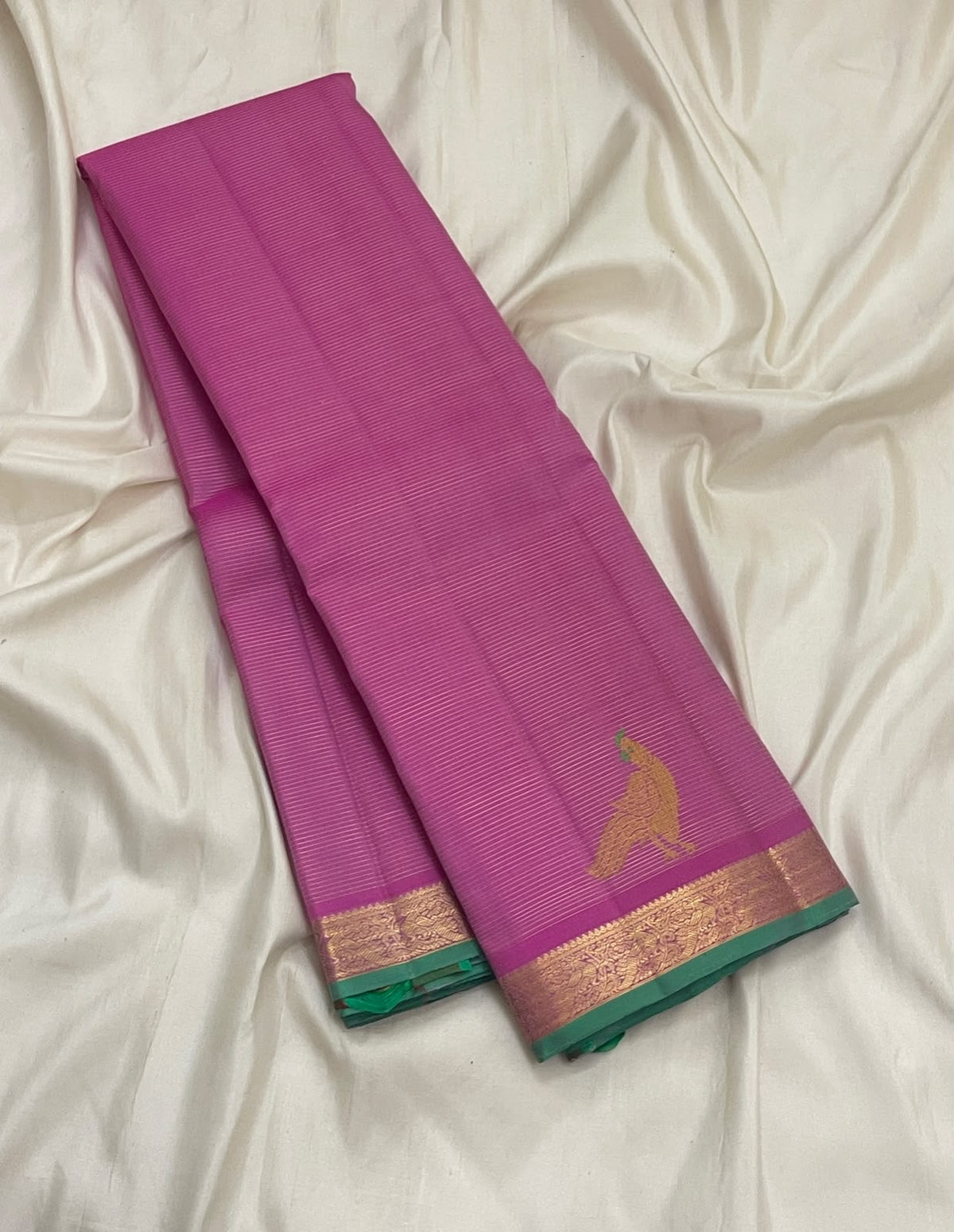 Soft Orchid Pink Handwoven Pure Silk Kanjeevaram Vairaoosi Saree with Peacock Motif