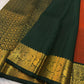 Burnt Orange Kanchipuram silk saree with handwoven gold zari paisley buttas and green border