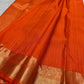 Burnt Orange pure silk Kanjivaram saree with fine antique-gold woven pattern.
