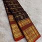 Kanchipattu silk saree in dark cocoa brown with burnt orange border Varisaipet Korvai weave traditional zari detail