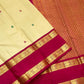 Butter Cream Ivory Handwoven Pure Silk Kancheepuram Rettapet Saree with Raspberry Magenta Zari Border