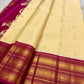 Buttercream ivory Pure Silk Korvai Kanchipuram saree with Bougainvillea pink border and petite gold zari buttas