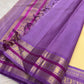 Buttercream Ivory Handwoven Pure Silk Kanchipuram Saree with Oodha Purple Varisaipet Zari Border