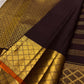 Deep Aubergine Brown Handwoven Pure Silk Kanjipuram Saree with Zari Kattam and Antique Gold Diamond Border