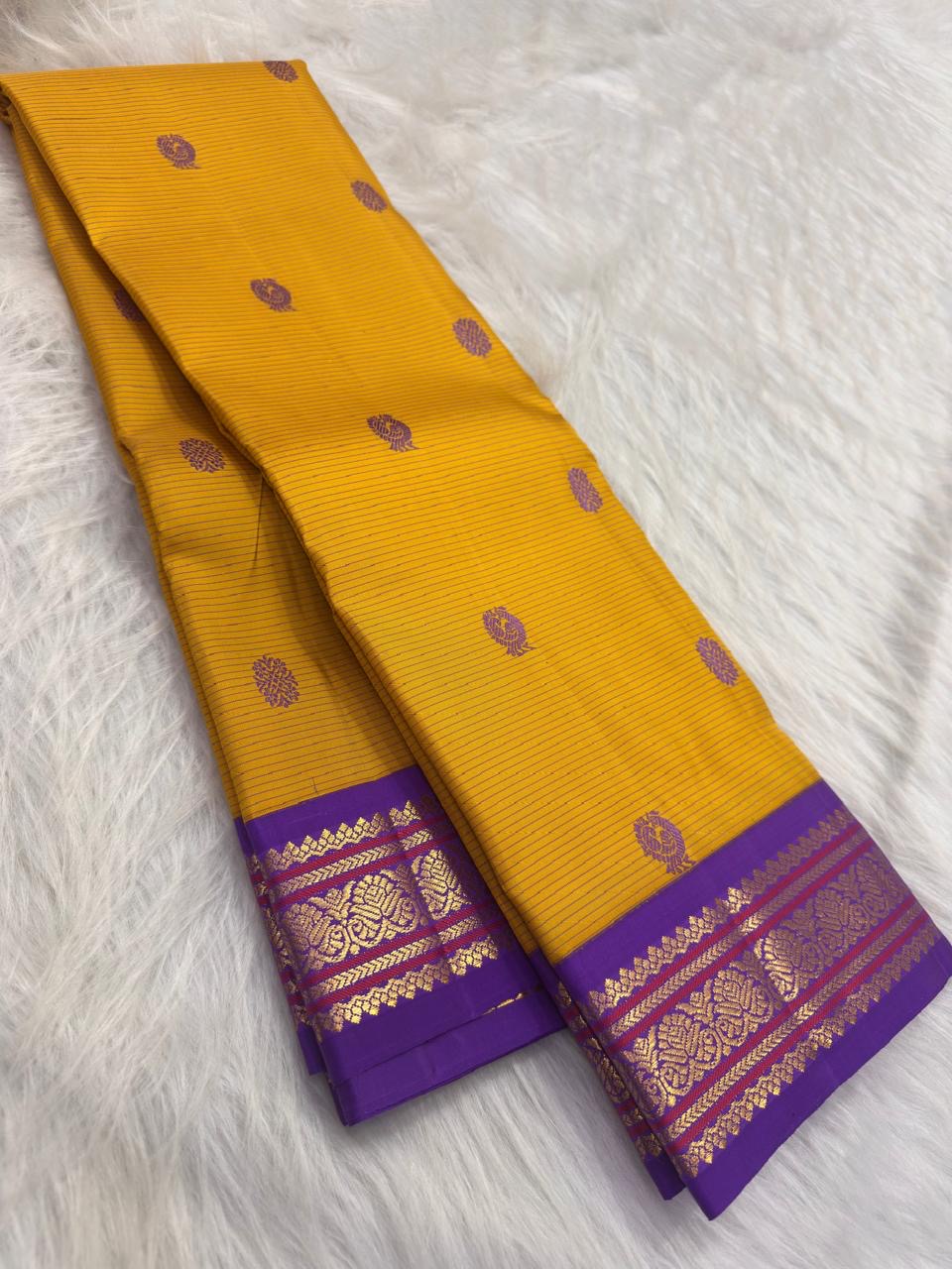 Canary yellow handwoven pure silk Kanjivaram saree overview — Idam Living