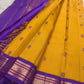 Canary yellow pure silk saree body close up view