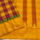 Detail of multicolour Kanchi Kattam check weave in canary yellow Kanjivaram silk with magenta and rust orange intersections