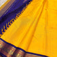 Canary Yellow and Violet Korvai Kanchi Pattu Silk Saree with Maanga Butta and Yaanai Border