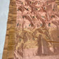 Blush Peach Chanderi saree draped, showing the floral buttas and zari pallu
