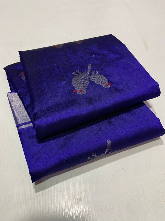 Celestial Blue Pure Silk Chanderi Saree neatly folded with Silver Bird Butta Border