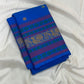 Kamalam butta and pattupet border detail on cerulean blue handwoven Kanchipuram pure silk saree — Idam Living