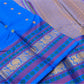Multi-colour pattupet border with crimson teal and gold zari on cerulean blue Kanchipuram silk saree — Idam Living