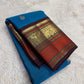 Cerulean Blue and Deep Plum Handwoven Pure Silk Kanjipuram Saree with Floral Butta and Varisaipet Border