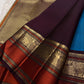 Cerulean Blue and Deep Plum Handwoven Pure Silk Kanjipuram Saree with Floral Butta and Varisaipet Border