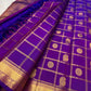 Chakram and Annam bird buttas inside the gold Zari Kattam on Kathiripoo Violet silk.