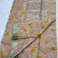 Handwoven beige Chanderi silk saree with silver-toned vine weaving
