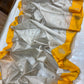 Mustard yellow botanical border on pale champagne gold Chanderi tissue silk