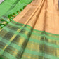 Champagne Peach Handwoven Pure Silk KanchiPattu Saree with Varisaipet Weave and Mint Green Zari Border
