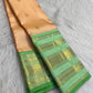 Champagne Peach Handwoven Pure Silk KanchiPattu Saree with Varisaipet Weave and Mint Green Zari Border