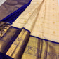 Chandanam Ivory pure silk Kanchipuram Zari Kattam saree with deep Karu Neelam Mayil gold zari border.