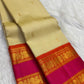 Chandanam sandalwood Pure Silk Kanchipuram Rettapet saree with sunset-orange and magenta-shot border.