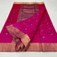Rani pink Chanderi saree laid open showing the broad gold border with lavender-pink stripes and metallic pallu