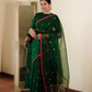 Fresh green handwoven Chanderi Katan silk saree, full saree view — Idam Living