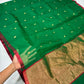Fresh green Chanderi Katan silk saree, gold butta body detail