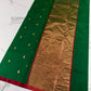 Fresh green Chanderi Katan silk saree, pallu detail