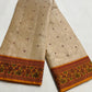 Warm Ivory Handwoven Chanderi Saree in Katan Silk with Maroon Floral Border