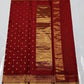 Vermilion red Chanderi Katan silk saree, pallu detail with alternating zari sections