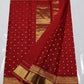Vermilion red Chanderi Katan silk saree, zari border close-up