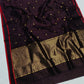 Deep aubergine handwoven Chanderi Pattu silk saree, full saree view — Idam Living