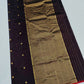 Gold zari border with red selvedge on deep aubergine Chanderi saree