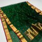 Emerald green Chanderi Pattu silk saree, folded view