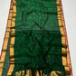 Emerald green Chanderi Pattu silk saree, full drape on model