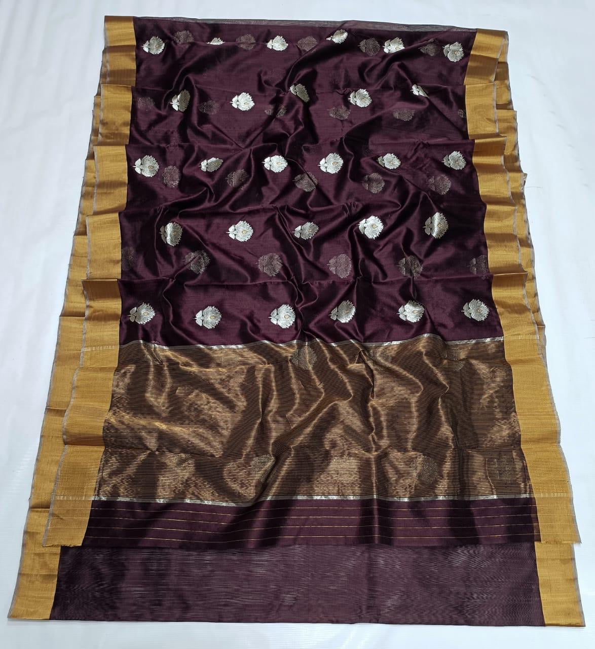 Deep jamun plum Chanderi handloom saree for festive evenings